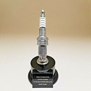 SMALL 9.5" SPARK PLUG TROPHY ON BASE!  FREE ENGRAVING!  SHIPS IN 1 BUSINESS DAY!