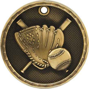 2" Antique Gold 3D Baseball/Softball Medal