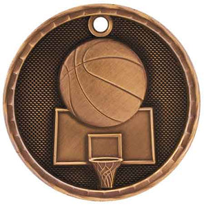 2" Antique Bronze 3D Basketball Medal