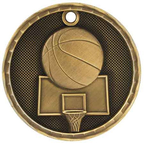 2" Antique Gold 3D Basketball Medal