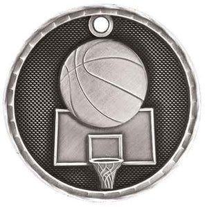 2" Antique Silver 3D Basketball Medal