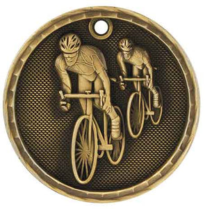 2" Antique Gold 3D Bicycling Medal