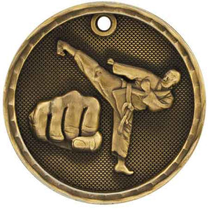 2" Antique Gold 3D Martial Arts Medal