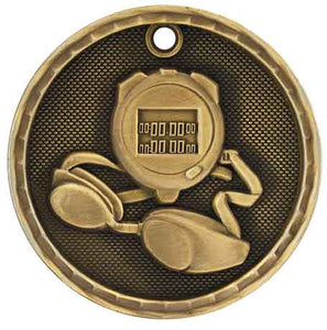 2" Antique Gold 3D Swimming Medal