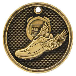 2" Antique Gold 3D Track Medal