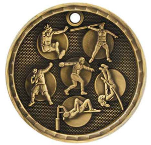 2" Antique Gold 3D Track and Field Medal