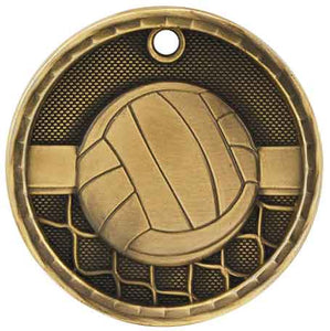 2" Antique Gold 3D Volleyball Medal