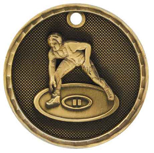 2" Antique Gold 3D Wrestling Medal