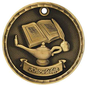 2" Antique Gold 3D Lamp of Knowledge Medal