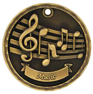 2" Antique Gold 3D Music Medal