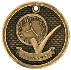 2" Antique Gold 3D Perfect Attendance Medal