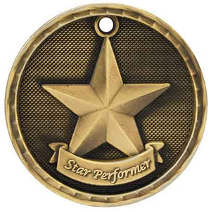 2" Antique Gold 3D Star Performer Medal