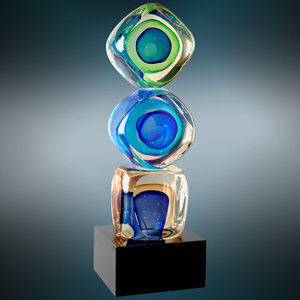 9 1/4" Stacked Blocks Art Glass with Square Black Base