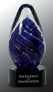 6 1/2" Blue Tear Drop Art Glass