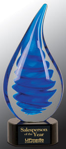 10 1/4" Blue Twist Raindrop Art Glass