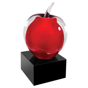5 3/4" Red and Clear Glass Apple with Black Base