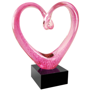 9" Pink Glass Heart with Black Base