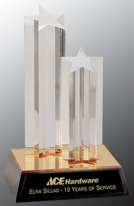 9 1/2" Clear Double Star Column Acrylic with Gold/Black Base
