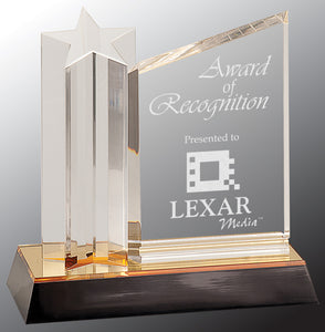 7" Clear Star Column Acrylic with Clear Plaque and Gold/Black Base