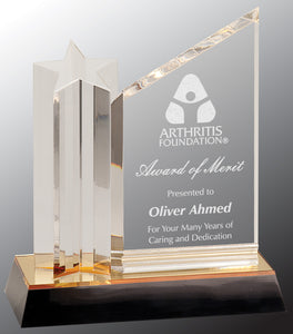8" Clear Star Column Acrylic with Clear Plaque and Gold/Black Base