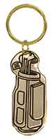 1" x 2 1/2" Gold Golf Bag Brass Keychain