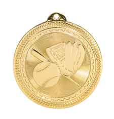2" Bright Gold Baseball/Softball Laserable BriteLazer Medal