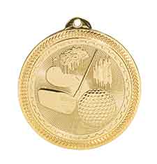 2" Bright Gold Golf Laserable BriteLazer Medal