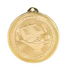 2" Bright Gold Lamp of Knowledge Laserable BriteLazer Medal