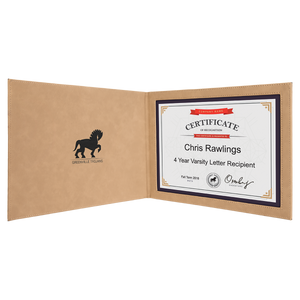 9" x 12" Light Brown Laserable Leatherette Certificate Holder for 8 1/2" x 11