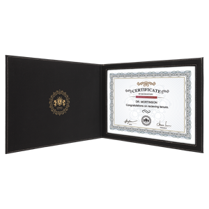 9" x 12" Black/Gold Laserable Leatherette Certificate Holder for 8 1/2" x 11"