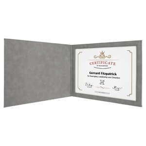 9" x 12" Gray Laserable Leatherette Certificate Holder for 8 1/2" x 11"