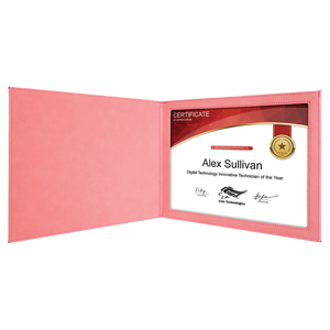 9" x 12" Pink Laserable Leatherette Certificate Holder for 8 1/2" x 11"