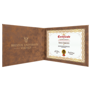 9" x 12" Rustic/Gold Laserable Leatherette Certificate Holder for 8 1/2" x 11"