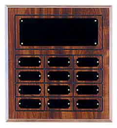 11 3/4" x 12 3/4" Cherry Finish Completed Perpetual Plaque with 12 Plates