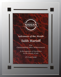 8" x 10" Red Marble Acrylic Clear Plaq
