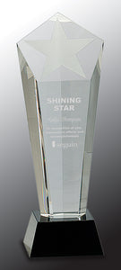 10 1/2" Crystal Frosted Star Column on Black Pedestal Base