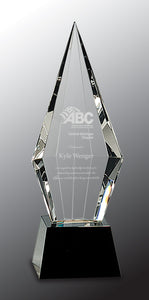 11" Obelisk Facet Crystal on Black Pedestal Base