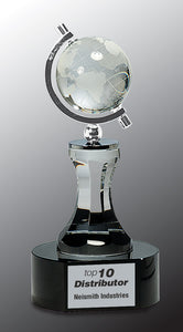 8 1/2" Crystal Spinning Globe with Clear Tower on Black Base