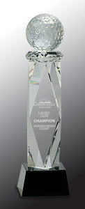 10 3/4" Clear Crystal Golf Ball on Facet Column w/Black Base
