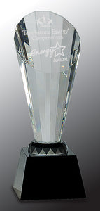 10" Clear Crystal Faceted Rising Spire on Black Base