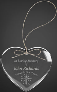3" Heart Clear Glass Ornament with Silver String