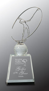 11" Clear/Black Crystal Golf Award with Silver Metal Oval Figure