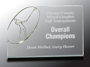 7" Clear/Black Crystal Standup with Silver Metal Oval Golf Figure
