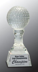 7 3/4" Crystal Golf Ball on Clear Pedestal Base