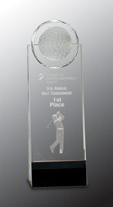 9 1/2" Clear/Black Crystal Standup with 3D Golfer