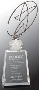 12" Clear/Black Crystal Award with Silver Metal Oval Star