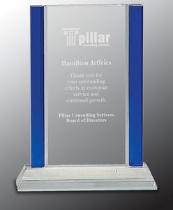8 1/2" Blue 2-Edge Crystal on Clear Base