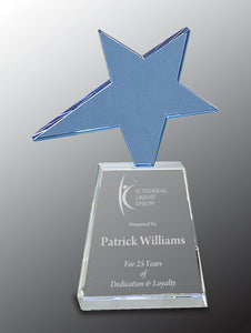 8" Blue Crystal Star on Clear Pedestal Base