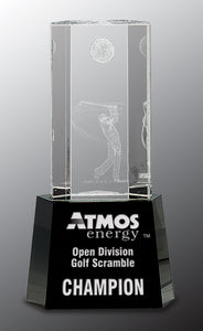8 1/2" Clear Crystal Golf Scene on Black Pedestal Base