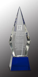 11" Obelisk Facet Crystal on Blue Pedestal Base